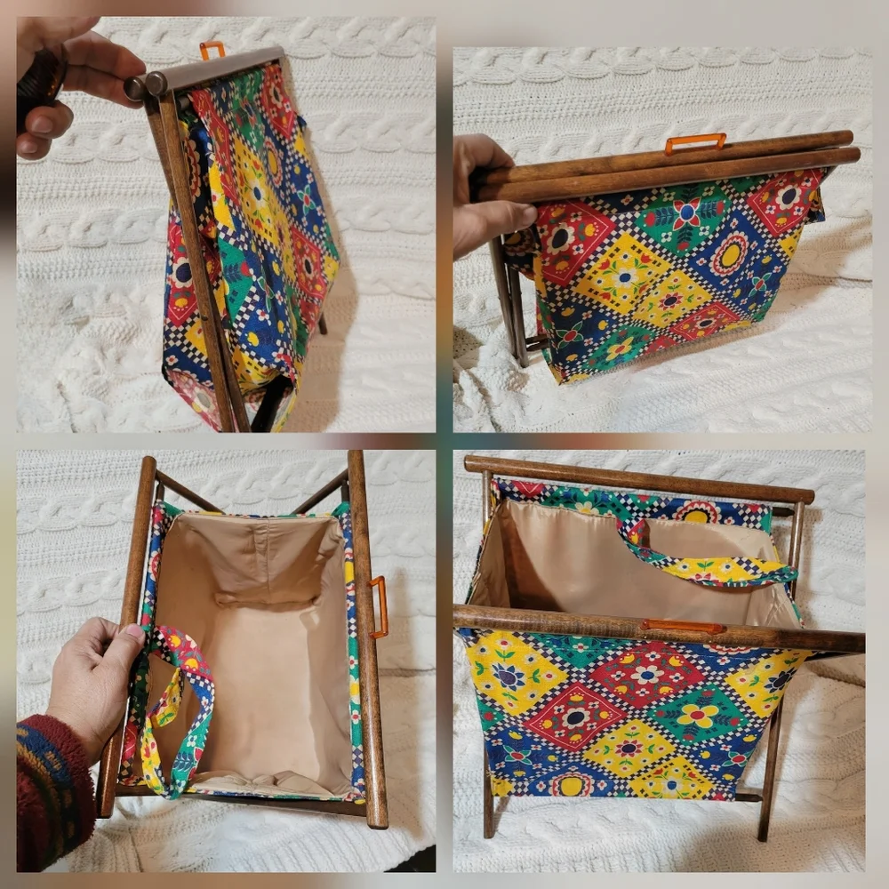 Vintage MCM Folding Knitting Basket